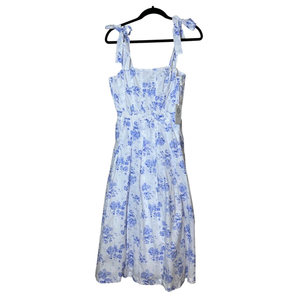 Hyacinth House Tuckernuck Blue Chintz Teagan Tie Shoulder Floral Midi Dress XS - Picture 2 of 7